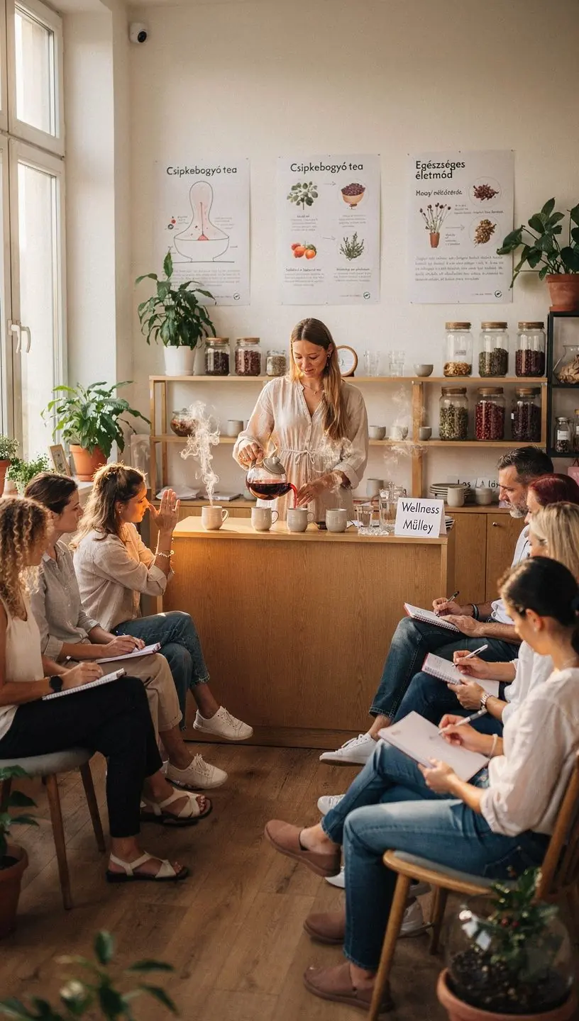 Csipkebogyó őszi tea csészében, gőzölgő illattal.